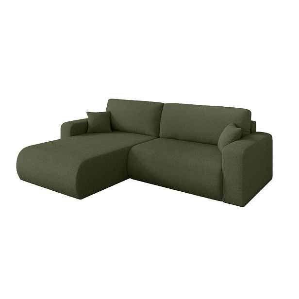 ALTDECOR ROHOVÁ SEDAČKA s funkcí spaní, otoman vlevo BERY-L 276x193x88 zelená bouclé