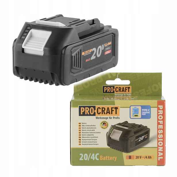 Baterie akumulátorová 20V Li-ion, 4000mAh Usb Type C Procraft 20/4C