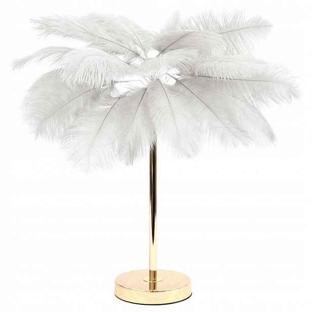 Stolní Lampa Pera 60 cm Zlatá Bílá Kovová Stínidlo Z Peří