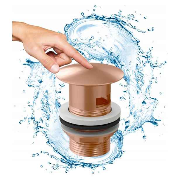 Umyvadlová zátka Rose Gold automatická Klik Klak velká s přepadem Zp zlatá