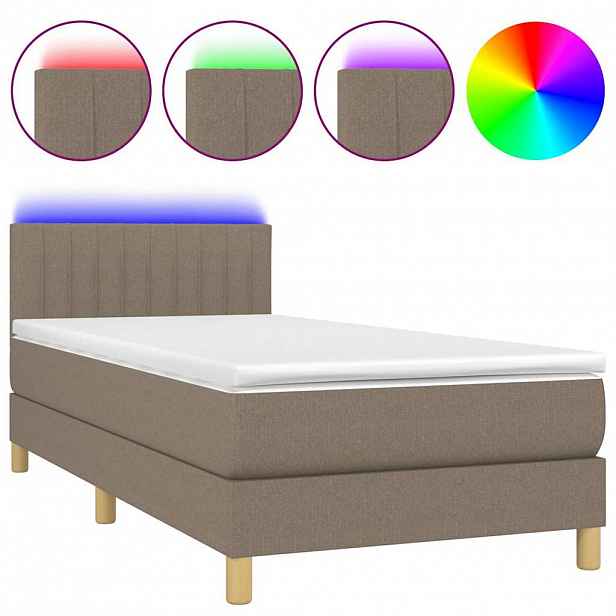 vidaXL Box spring postel s matrací a LED taupe 90x190 cm textil