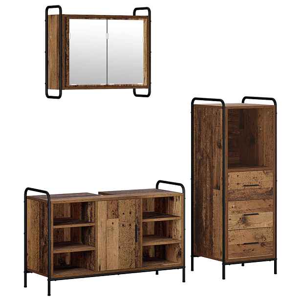 vidaXL Sada koupelnových skříněk 3 ks Staré dřevo 40 x 36 x 109,5 cm