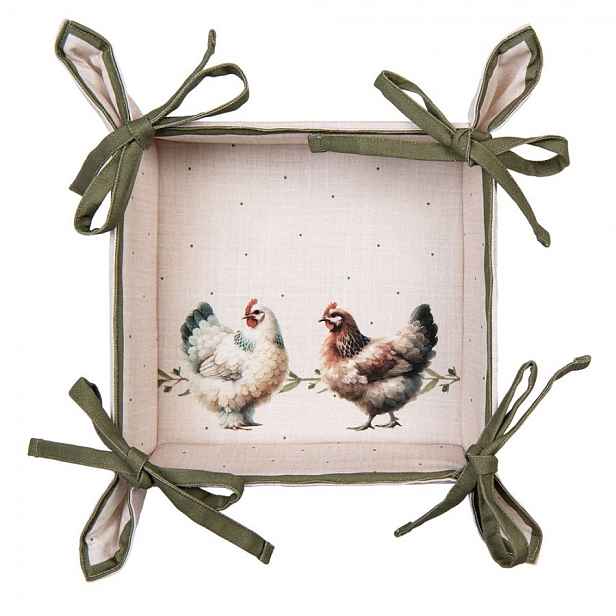 Béžový košík na pečivo se slepičkami Barnyard Chicken - 35*35*8 cm Clayre & Eef