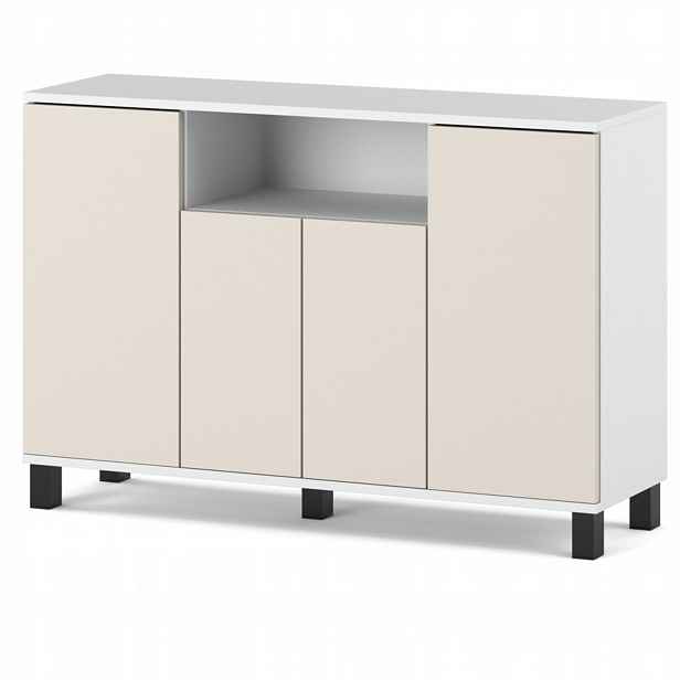 Komoda Bílá Kašmír 120 CM 4 Dvířka Moderní Skříňka Do Obývacího Pokoje Ložnice