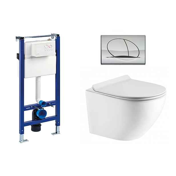 Liv-Fluidmaster Wc set Ring Gips podmítková nádrž do sádrokartonu; mísa; sedátko a lesklý chrom tlačítko 195872 - SET(223468; OLKLT046E; 195872)