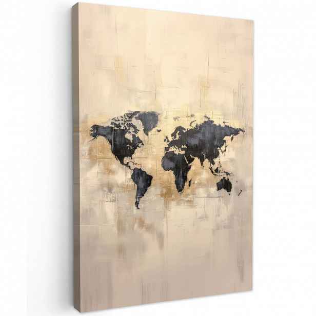 MuchoWow OBRAZ NA PLÁTNĚ Mapa světa - Zlatá - Černá - Abstraktní 60x90 cm