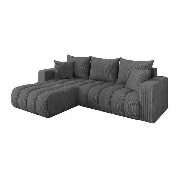 ALTDECOR ROHOVÁ SEDAČKA s funkcí spaní, otoman vlevo MILA-L-v1 277x195x86 tmavě šedá manšestr