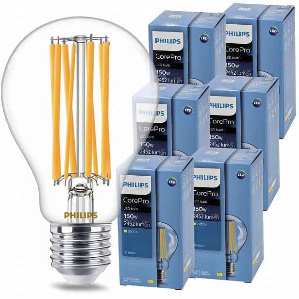 Led žárovka E27 Filament 17W 150W 2452lm 2700K Teplá Philips CorePro 6x