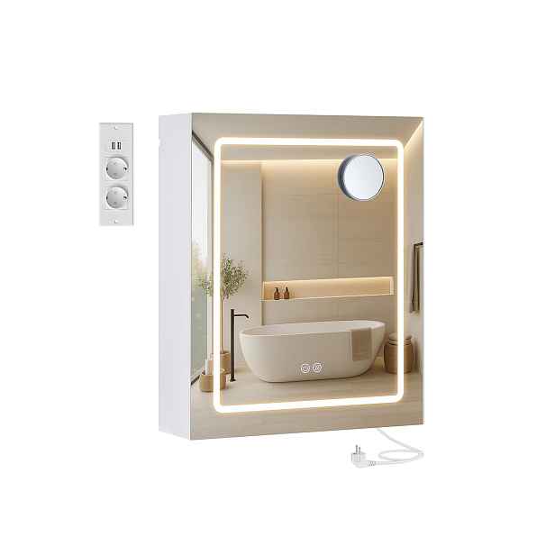 SONGMICS Zrcadlová skříňka s LED osvětlením a nabíjecí stanicí Bjorn 50 cm bílá