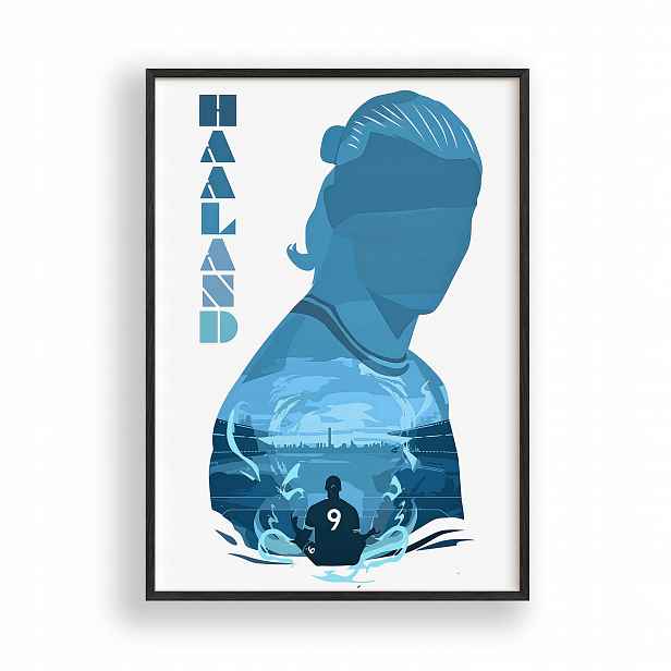 Obraz Erling Haaland Manchester City Plakát Rámeček Dřevěný Černý 30x42 cm