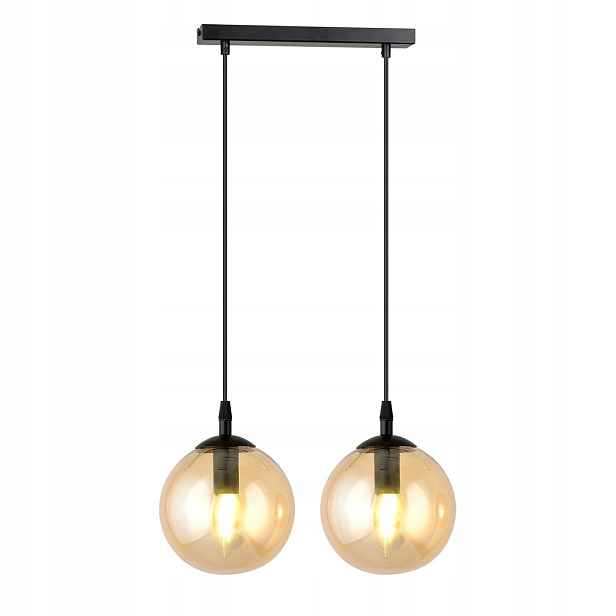 Závěsná lampa černá, dvojitá, skleněná, medové koule do ložnice Emibig