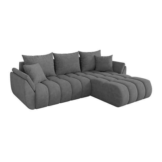 ALTDECOR ROHOVÁ SEDAČKA s funkcí spaní, otoman vpravo TOKO-L-v1 277x194x86 šedá velur