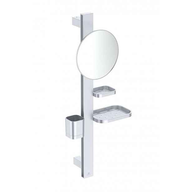 Ideal Standard ALU+ - Kosmetické zrcátko s poličkou a pohárkem na kartáčky a pastu, stříbrná BD589SI