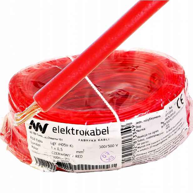 Měděný kabel Lgy 0,5 mm červený 100 m 500 V