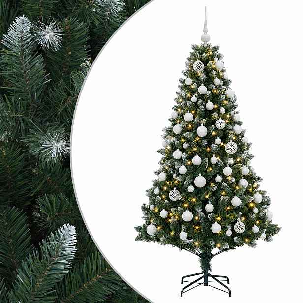 vidaXL Umělý vánoční stromek s baňkami 210 cm 300 LED Teplá bílá