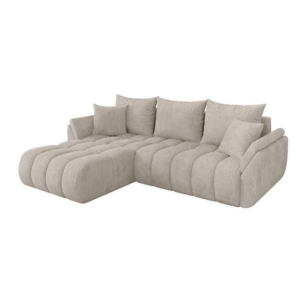 ALTDECOR ROHOVÁ SEDAČKA s funkcí spaní, otoman vlevo TOKO-L-v1 277x194x86 krémová manšestr