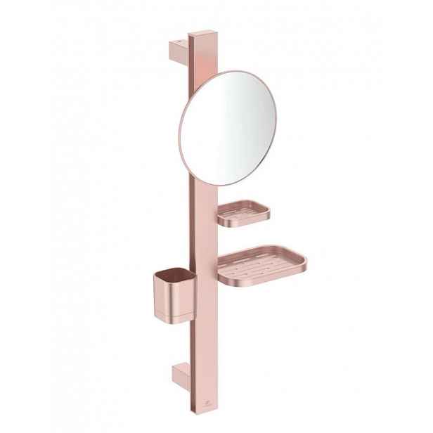 Ideal Standard ALU+ - Kosmetické zrcátko s poličkou a pohárkem na kartáčky a pastu, rosé BD589RO