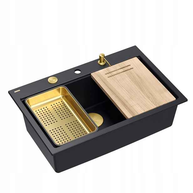 Quadron Marc 110 Granitový dřez 1-komorový 76x50x22 cm Černý/Zlatý