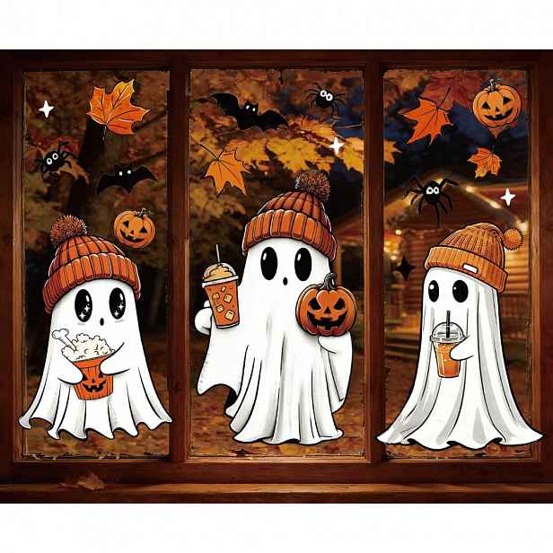 TEMU 3 Podzimní Samolepky na Okna, Roztomilé Dýně a Javorové , Skleněné Dekály, Vhodné pro Podzimní Halloween Domácí, Kancelářskou, Párty a Nástěnnou