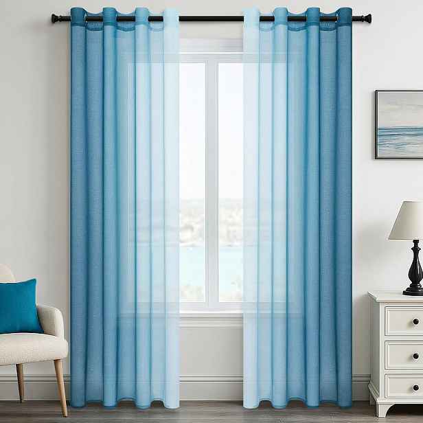 Závěsy Voile S Gradientem 140 x 225 CM 2 Kusy Zeleno-modré