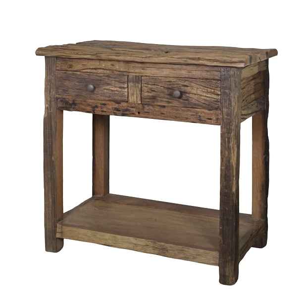 Hnědý antik konzolový stůl Grimaud z recyklovaného dřeva se 2 zásuvkami – 80*44*80 cm Chic Antique