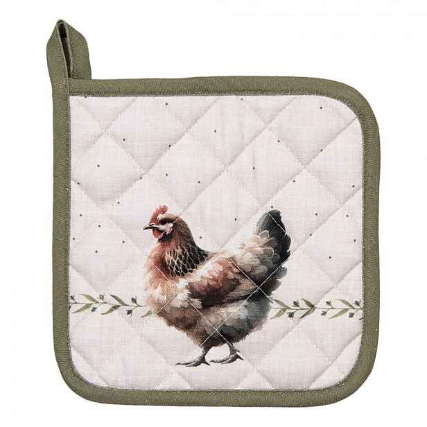 Béžová chňapka - podložka se slepičkami Barnyard Chicken - 20*20 cm Clayre & Eef