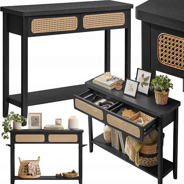 Konzolový Stolek Černá Úzký stolek Lavice do obývacího pokoje předsíně 2 zásuvky Boho