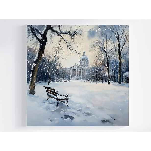 Obraz Na Plátně Canvas Krajina Zimní Sníh Park Lavička Zaspy 50x50