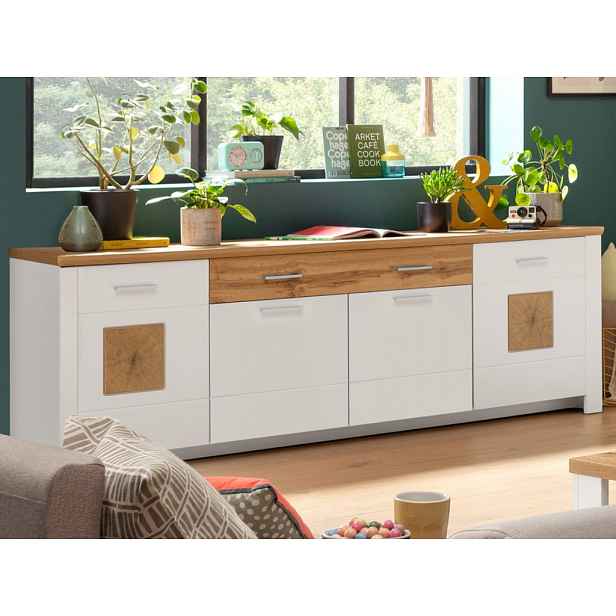 Široká komoda Matera, 220 cm, starý dub/bílá