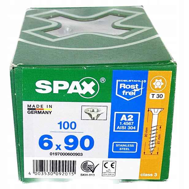 Univerzální šrouby z nerezové oceli, ocel A2, 6 x 90 mm Spax 100 ks