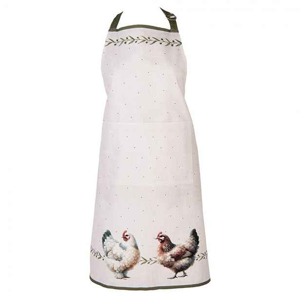 Béžová bavlněná zástěra se slepičkami Barnyard Chicken - 70*85 cm Clayre & Eef