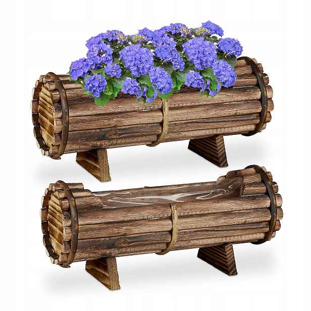 Dřevěná sada 2 dřevěných truhlíků na květiny