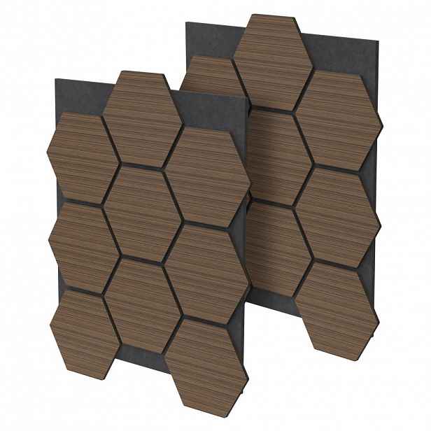 ML-DESIGN AKUSTICKÝ PANEL z pravého dřeva, sada 2 ks, hnědý, šestiúhelníkový