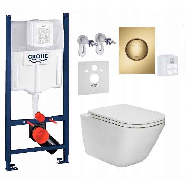 Sada Wc Stelaz Grohe Wc Mísa Rim Roca Gap Tlačítko Zlatá