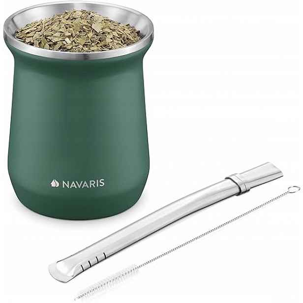Sada Yerba Mate Hrnek Zelený Z Nerezové Oceli Brčko A Kartáč