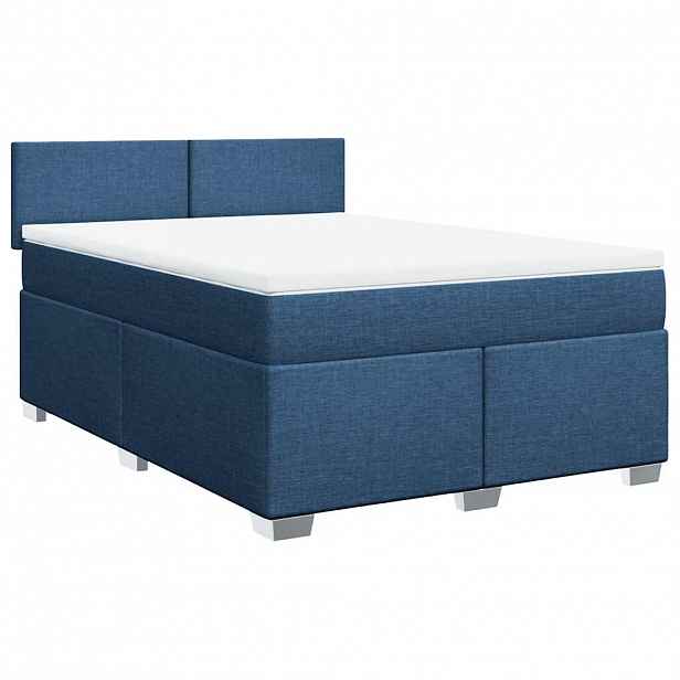 vidaXL Box spring postel s matrací modrá 140x190 cm textil