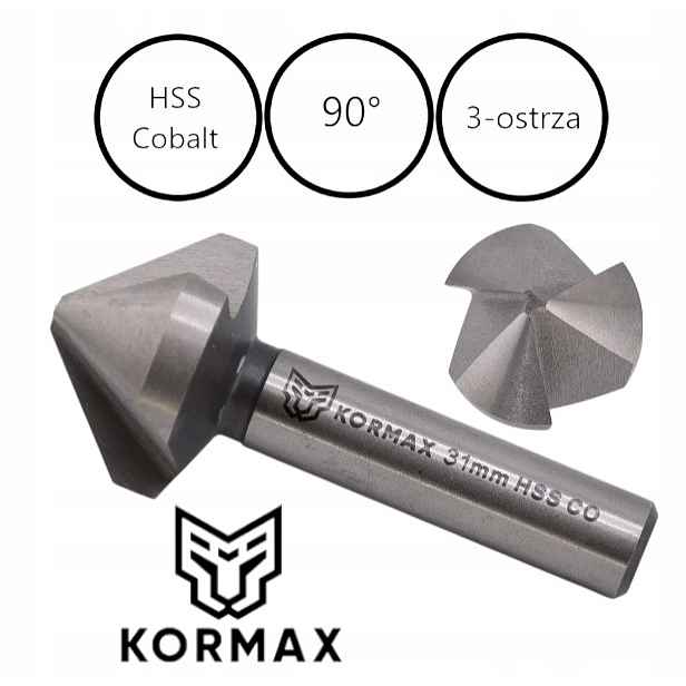 Kónický záhlubník 31,0 mm fazovač 90 stupňů 3-břitá fréza Kormax