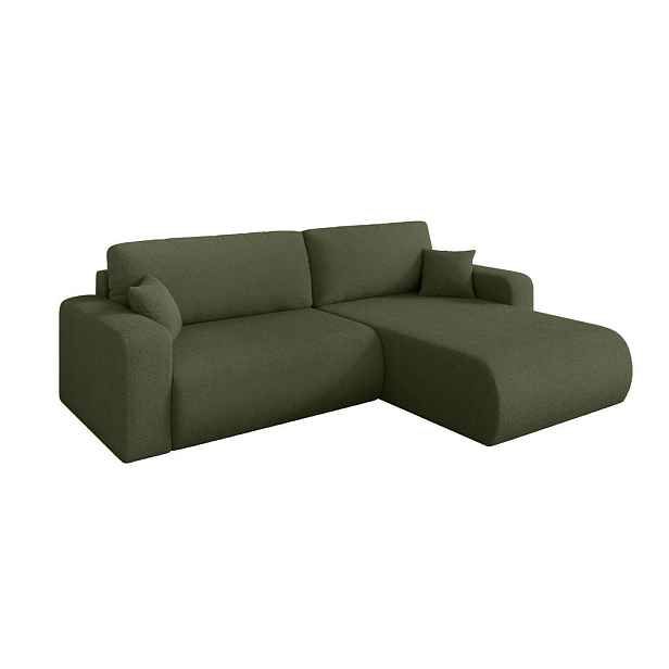 ALTDECOR ROHOVÁ SEDAČKA s funkcí spaní, otoman vpravo BERY-L 276x193x88 zelená bouclé