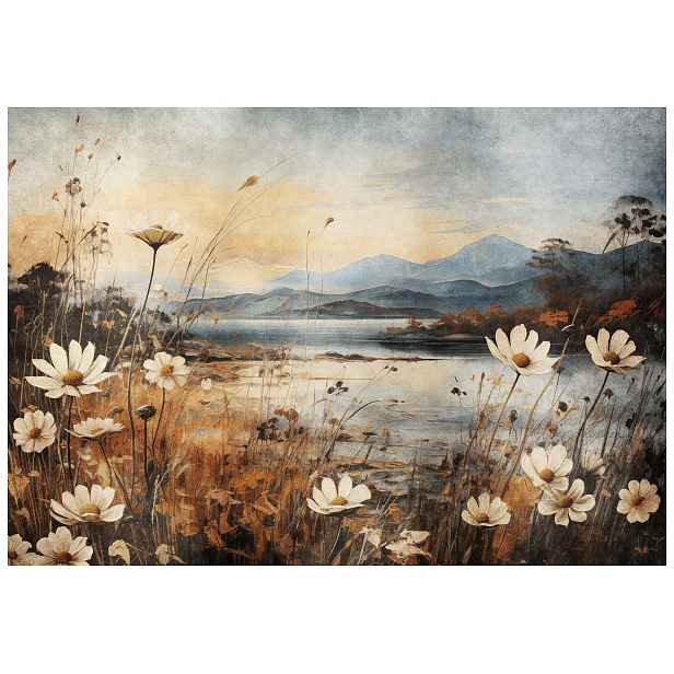 Fototapeta Bílé květy jezero hory příroda vinylová 416x290 lepidlo