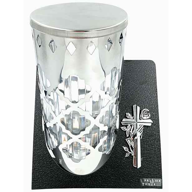 Hřbitovní Svíčka Led S Křížem Kovová Odolná Lampa S Náplní 23 CM