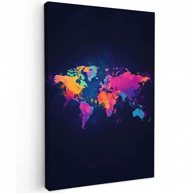 MuchoWow OBRAZ NA PLÁTNĚ Mapa světa - Barevné - Graffiti 20x30 cm