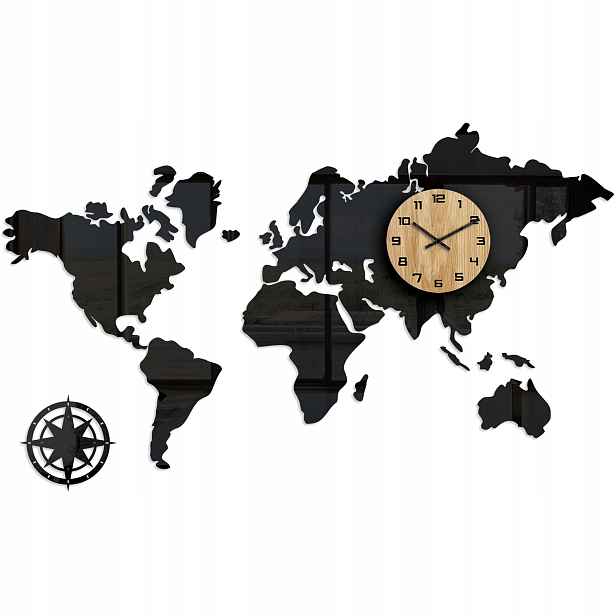 Nástěnné hodiny World Mapa světa 120 x 70, stylové Diy, moderní a tiché