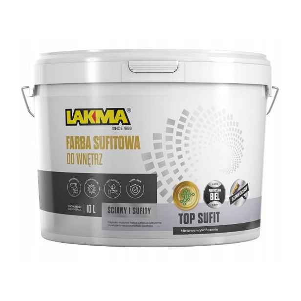 Barva Akrylová stropní emulze Bílá Matná Top Strop "lakma" op.10 L