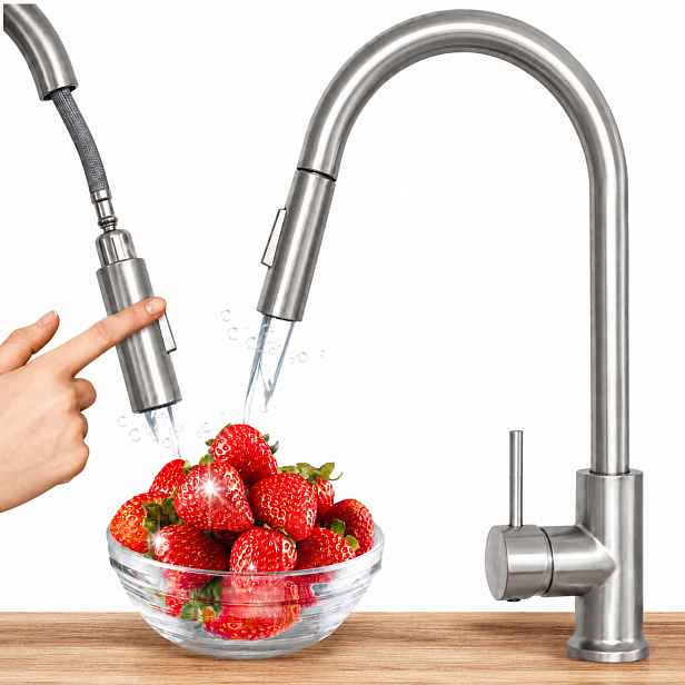 Kuchyňská baterie do dřezu S Vytahovací Sprškou Korra Slim Inox Kuchyňský kohout