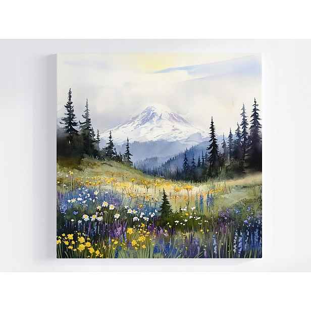 Obraz Na Plátně Canvas Krajina Hory Sníh Les Polana Květiny Jaro 50x50