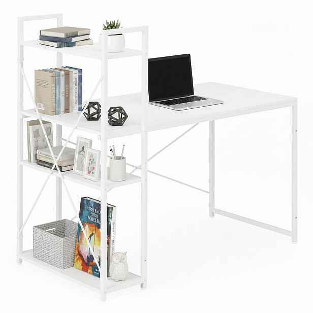 Školní počítačový stůl 120x60 cm regál se 3 policemi bílý ModernHome