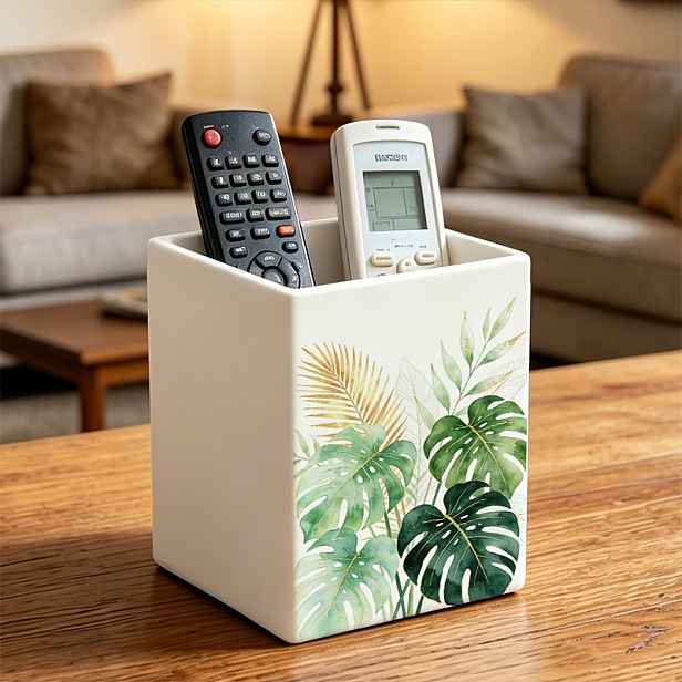 TEMU 1 ks Akvarelový Monstera List Multifunkční Úložný Box, Stolní Organizér na Štětcové Make-up, , Ovladače, Nádobí a Drobné Předměty, Prostorově
