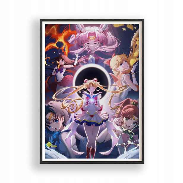 Obraz Sailor Moon Hrdinky Anime Plakát Rámeček Dřevěný Černý 30x42 cm