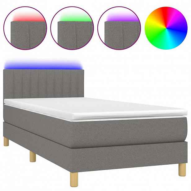 vidaXL Box spring postel s matrací a LED tmavě šedá 100x200 cm textil