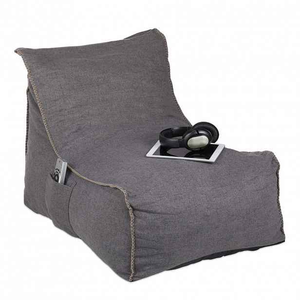 Relaxdays SEDACÍVAK Šedý s opěrkou bavlna 2 kapsy